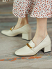 Moccasins à Talons Mi-hautes Femmes à Cuir Synthétique avec Bout Carré Décors avec Boucles Métals Unicolore