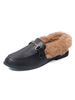 Moccasins Plates Femmes à Cuir Synthétique Cousu avec Fausse Fourrure avec Bout Rond Décors avec Boucles Métals Unicolore