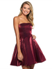 Mode avec robe de soirée bordeaux courte A-ligne sans bretelles robe de soirée en polyester sans manches