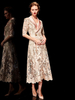 Mère de la mariée tenue deux pièces brodé demi manches thé longueur robe de mariée formelle invité Cadeau pour maman