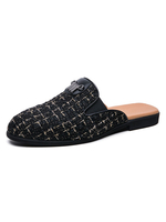 Mule Chaussures Pour Hommes Mode En Cuir PU Plaid Slip-On Pantoufles Décontractées