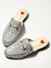 Mule Femme En Cuir Sequin Argent Bout Rond Chaussures Plates