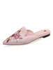 Mule rose mules plates dos nu brodées en satin