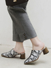 Mules à bout pointu en cuir Synthétique en cuir blanc imprimé serpent à talons carrés