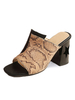 Mules à talon épais pour femmes; imprimé serpent; bout ouvert; bloc de couleur; chaussures grande taille