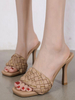 Mules à talons abricot bout carré talons aiguilles PU haut talon sexy pantoufle