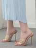 Mules à talons abricot bout pointu talons aiguilles PVC supérieur talon sexy pantoufle