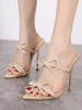 Mules à talons abricot pour femmes bout pointu talon aiguille en cuir PU sandales à talons dété