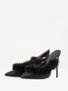 Mules à talons aiguilles et bout pointu en fausses plumes noires