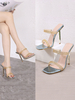 Mules à talons Bout carré bleu Talons aiguilles Tige en cuir PU Mules à talons sexy