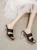 Mules à talons bout carré noir talon épais en cuir PU pantoufles à talons