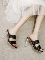 Mules à talons bout carré noir talon épais en cuir PU pantoufles à talons