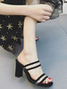 Mules à talons Bout carré noir Talon épais en cuir PU Slip On Talons Pantoufles