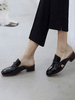 Mules à talons carrés en cuir Synthétique noir à bout carré sans lacets