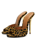Mules à talons en cuir suédé à talon aiguille et imprimé léopard pour femmes