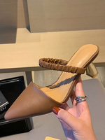 Mules à Talons Hautes Femmes à Cuir Synthétique avec Bout Pointu à Lacets Elastique Unicolore Sexy