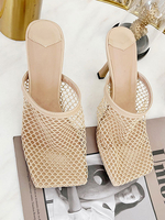 Mules à Talons Hautes Fins Femmes à Cuir Synthétique avec Bout Carré Creusants Unicolore Sexy