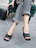 Mules à Talons Hautes Sandales Femmes à Cuir Synthétique Vernis avec Bout Ouvert Décors avec Métal Unicolore