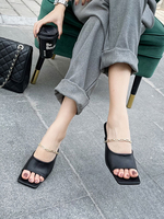 Mules à Talons Hautes Sandales Femmes à Cuir Synthétique Vernis avec Bout Ouvert Décors avec Métal Unicolore