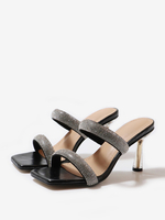 Mules à talons hauts avec strass et bout ouvert talon aiguille sandales de soirée et de bal dos nu