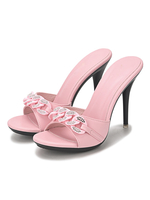 Mules à Talons Hauts Femme avec Bout Ouvert en Cuir Synthétique Unicolore