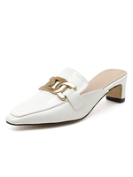Mules à Talons Mi-hautes Femmes à Cuir Synthétique avec Bout Carré Décors avec Boucles Métals Unicolore