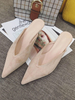 Mules à Talons Mi-hautes Femmes à Cuir Synthétique en Crôute avec Bout Pointu Unicolore Mules à Talons Mi-hautes