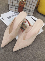 Mules à Talons Mi-hautes Femmes à Cuir Synthétique en Crôute avec Bout Pointu Unicolore Mules à Talons Mi-hautes