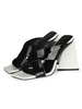 Mules à talons noires pour femmes à bout carré talon épais en cuir PU Mules dété
