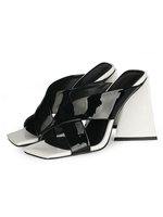 Mules à talons noires pour femmes à bout carré talon épais en cuir PU Mules dété