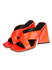 Mules à talons orange pour femmes à bout carré talon épais en cuir PU Mules dété