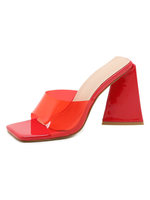 Mules à talons pour femmes; à bout carré; à talons de forme spéciale; à talons en PVC