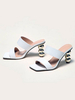 Mules à talons pour femmes; à bout ouvert; à talons de forme spéciale; à enfiler en cuir PU; pantoufles dété