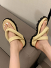 Mules à talons pour femmes; à bout ouvert; en cuir PU; à talons plats; abricot; pantoufles dété