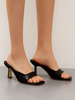 Mules à talons pour femmes à talon aiguille à bout ouvert en cuir PU noir