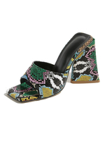 Mules à talons pour femmes avec imprimé serpent