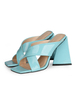 Mules à talons pour femmes bleu ciel clair bout carré talon épais mules dété en cuir PU