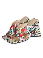 Mules à talons pour femmes; bout carré blanc; talon épais; mules dété en cuir PU