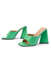 Mules à talons pour femmes; bout carré; pantoufles dété en cuir PU à talons épais et vert