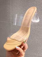 Mules à talons pour femmes bout carré talons aiguilles pantoufles à talons abricot décontractés