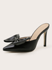 Mules à talons pour femmes Bows Slip On Stiletto Heel PU Leather Mules noires