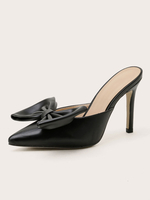 Mules à talons pour femmes Bows Slip On Stiletto Heel PU Leather Mules noires