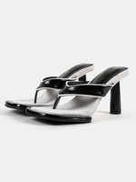 Mules à talons pour femmes en cuir PU à bout carré Mules à talons épais