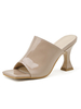 Mules à talons pour femmes en cuir verni abricot Upepr bout carré talon épais Mules décontractées