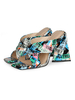 Mules à talons pour femmes lettres bleues motif imprimé bout carré talon épais en cuir PU Mules dété