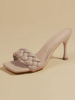 Mules à talons pour femmes sans lacet talon aiguille bout carré cuir PU talons abricot profond