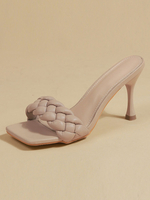 Mules à talons pour femmes sans lacet talon aiguille bout carré cuir PU talons abricot profond