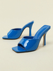 Mules à talons pour femmes Stiletto Heel Square Toe Slip sur des mules bleus en cuir verni