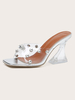 Mules à talons pour femmes Strass Slip On Goblet Heel PVC Upper Sliver Mules