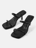 Mules à talons pour femmes; talon aiguille; bout carré; en cuir PU; mules noires